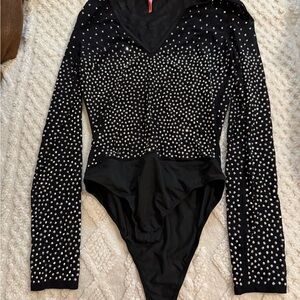 Black and Silver Studded Bodysuit Sz M by Log In